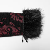 Penitent Women's Gothic Elegant Faux Fur Trim Coat in Red & Black