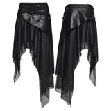 Lyssa Women's Punk Asymmetric Faux Leather Skirt with Mesh in Black