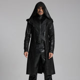 Brigand Gothic Distressed Faux Leather Brocade Hooded Coat Men's