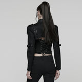 Golgotha Punk Distressed Faux Leather Lace-Up Cropped Jacket Women's