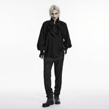 Void Requiem Men's Gothic Shirt with Ruffled Collar in Black