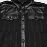Renfield Men's Gothic Shirt with Faux Leather Yoke in Wrinkled Leatherette, Soft, Comfortable Plaid Fabric in Black