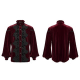 Klingsor Men's Gothic Velvet Dandy Shirt in Red
