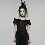 Cold Comfort Women's Gothic Top with Off-Shoulder Ruffle in Black