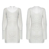 Ainmire White Gothic Knit Mesh Skull Dress