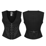 Mandrake Women's Gothic Zipped Top with Studs in Twill Woven Fabric in Black