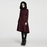 Selene Women's Gothic Woollen coat with Faux Fur-Trimmed in Red
