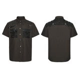 Last Rite Men's Gothic Shirt with Studded Shoulder in Coffee