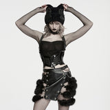 Jacquard Women's Punk Cat Ear Knit Beanie with Spikes in Black