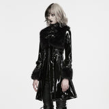 Inanna Women's Gothic Faux Leather coat with Faux Fur Trim in Black