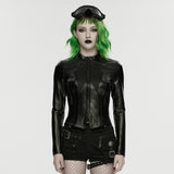 Crepuscule Women's Gothic Faux Leather Zipped Jacket in Black