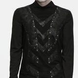 Aubergine Men's Punk Personality T-shirt in Black