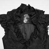 Vesper Women's Gothic Waistcoat with Ruffles in Jacquard Fabric, Lace in Black