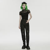 Nyx Women's Gothic Top with Mesh Panel Inserts in Elastic Knit Fabric, Mesh in Black