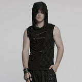 Wieland Men's Punk Hooded Sleeveless Distressed Top in Black