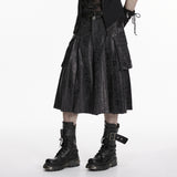 Arges Gothic Buckle Waxed Denim Kilt