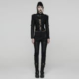 Golgotha Punk Distressed Faux Leather Lace-Up Cropped Jacket Women's