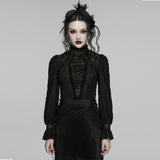 Hollow Crown Women's Gothic Blouse with Ruffles in Black
