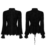 Columbarium Women's Gothic Flocked Lace Shirt in Black