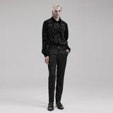 Cinnabar Gothic Embossed Velvet Baroque Black Shirt Men's