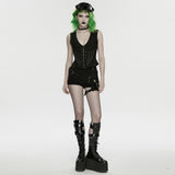 Mandrake Women's Gothic Zipped Top with Studs in Twill Woven Fabric in Black