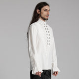 Ulrich Victorian Gothic White Cotton Ruffle Napoleon Shirt Men's