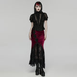 Carmilla Women's Gothic Shirt & Blouse with Ruffled Collar in Tattered Woven Fabric, Lace in Black