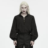Moonflower Men's Gothic Lace-Up Lantern Sleeve Shirt in Black