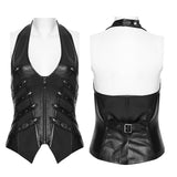 Tenebrae Women's Gothic Faux Leather Zipped Top in Black