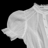 Ligeia Women's Gothic Blouse with Ruffled Collar in White