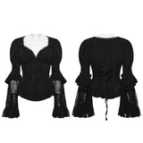 Augury Women's Gothic Blouse with Lace Fabric in Black