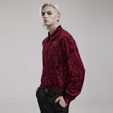 Antipathy Gothic Embossed Velvet Baroque Red Shirt Men's