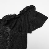 Cold Comfort Women's Gothic Top with Off-Shoulder Ruffle in Black