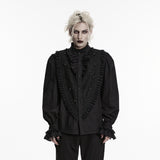 Mourning Star Men's Gothic Shirt with Ruffled Collar in Black