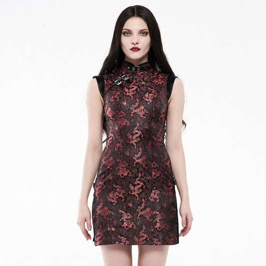 Visions Of China Mini Dress - Black & Red - PunkRave