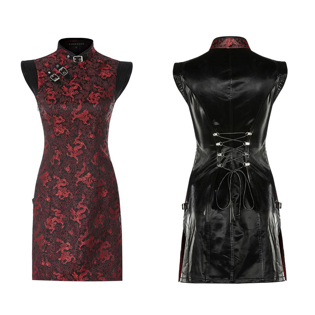 Visions Of China Mini Dress - Black & Red - PunkRave