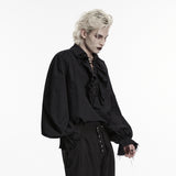 Epitaph Men's Gothic Shirt & Blouse with Ruffled in Cotton Fabric in Black
