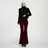 Stygian Gothic Velvet Lace Flare Trousers in Red & Black