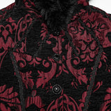 Penitent Women's Gothic Elegant Faux Fur Trim Coat in Red & Black