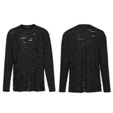 Brocéliande Men's Punk Distressed Long Sleeve T-shirt in Black