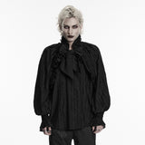 Void Requiem Men's Gothic Shirt with Ruffled Collar in Black