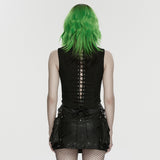 Hellebore Women's Gothic Top with Corset Lacing in Twill Fabric, Mesh in Black
