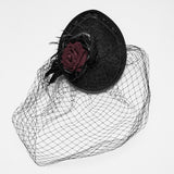 Mourning Star Veil Fascinator Hat in Black & Red