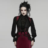 Melmoth Women's Gothic Waistcoat with Corset in Unique Dual Color Phantom Embroidered Woven Fabric in Black