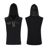 Geras Men's Punk Sleeveless Hooded Lace-Up Top in Black