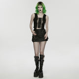 Hellebore Women's Gothic Top with Corset Lacing in Twill Fabric, Mesh in Black