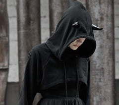 The Infernal One Crop Top With Hood - PunkRave
