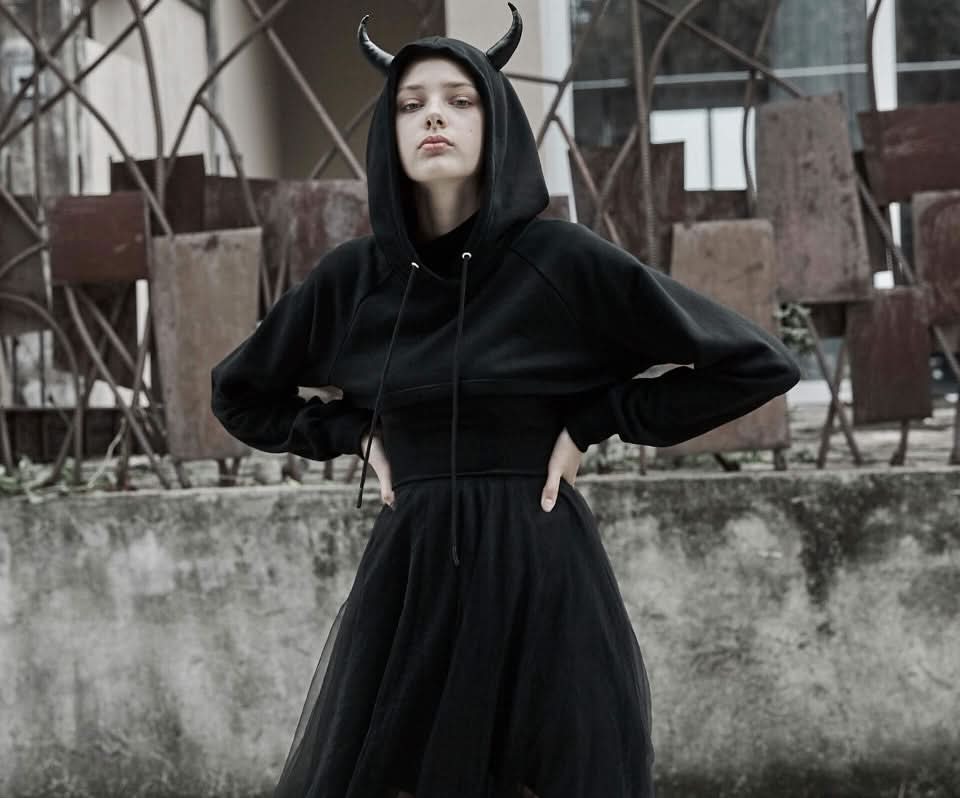 The Infernal One Crop Top With Hood - PunkRave