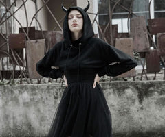 The Infernal One Crop Top With Hood - PunkRave