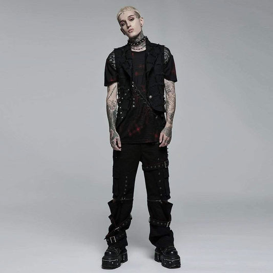 'Beyond Death' Waistcoat with Leather Straps - PunkRave
